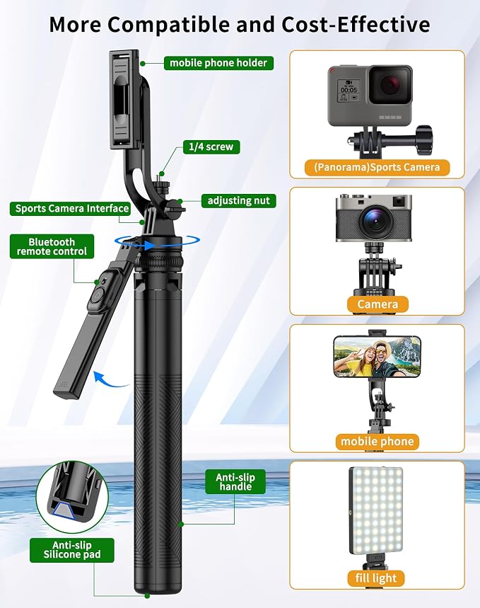 71" Cell Phone Tripod & Selfie Stick, - Image 7