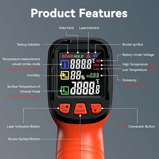 Infrared Temperature Gun -58°F to 1796°F, Dual-Mode Thermometer Gun - Image 4