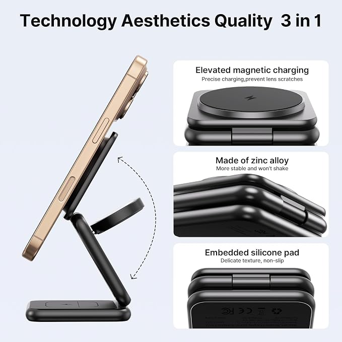 3 in 1 Charging Station for Apple Multiple Devices, Zinc Alloy Foldable Travel - Image 4