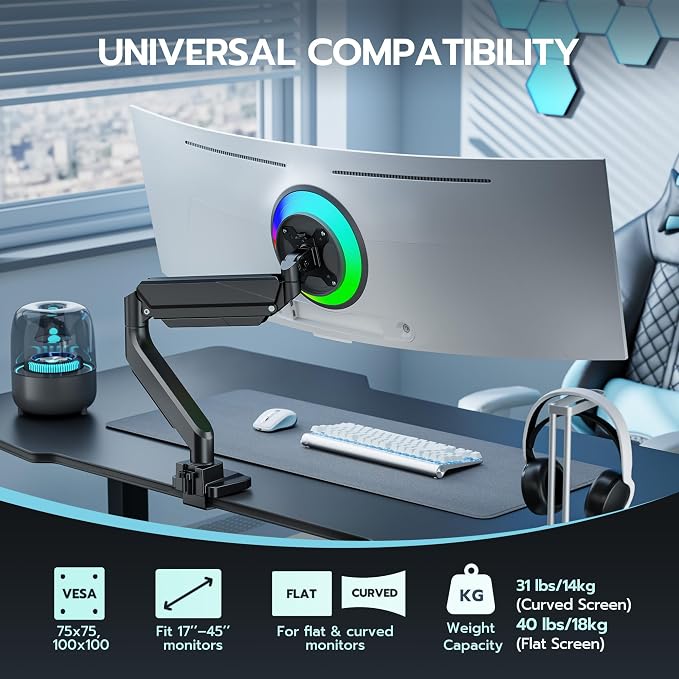 ARES WING Ultrawide Single Monitor Arm, Heavy Duty Monitor Mount - Image 4