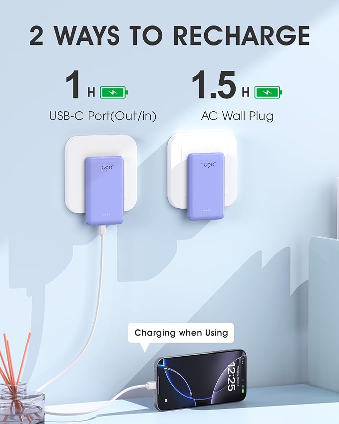TG90° 2 Pack External Battery Pack 5000mAh Portable Charger, USB C Power Bank - Image 3
