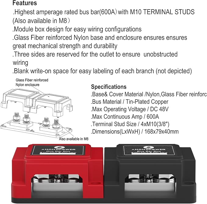 600A 48V Bus Bar Box 4 Stud M10 High Current Tin Plated Copper Distribution - Image 8