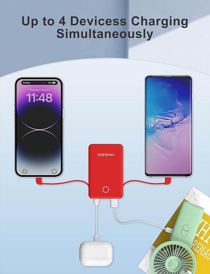 6000mah Ultra Slim Built in Cables Power Bank, Card Size Built in USB C Cords - Image 5