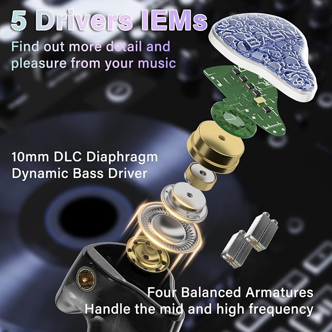 BASN Bmaster5 in Ear Monitors, 1DLC Diaphragm+4BA 5 Drivers IEM Earphones - Image 2