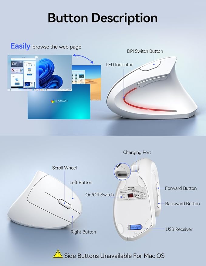 TECKNET Ergonomic Mouse Wireless, Rechargeable Mouse Wireless Silent - Image 7