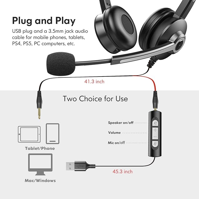USB Computer Headset with Microphone - Image 5