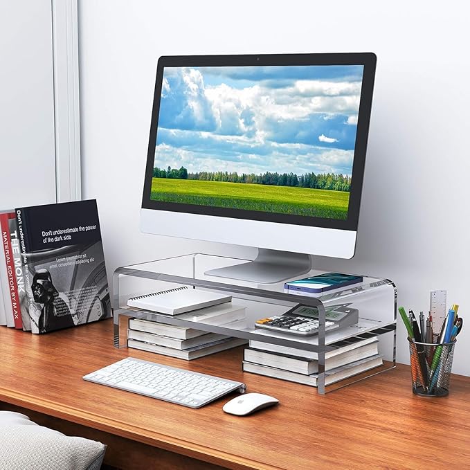 Egchi Acrylic Monitor Stand, 2 Tiers Computer Monitor Riser, Computer - Image 7