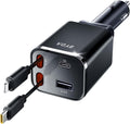 Retractable Car Charger, 4 in 1 Fast Charging USB-C & USB-A Compatible by BYDA
