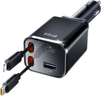Retractable Car Charger, 4 in 1 Fast Charging USB-C & USB-A Compatible by BYDA