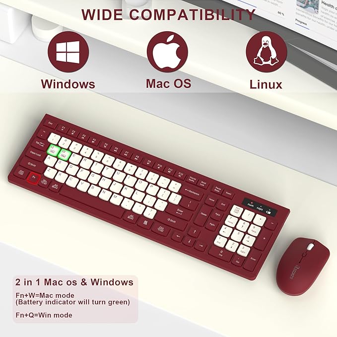 Wireless Keyboard and Mouse Combo, Full-Sized Wireless Keyboard and Adjustable - Image 5