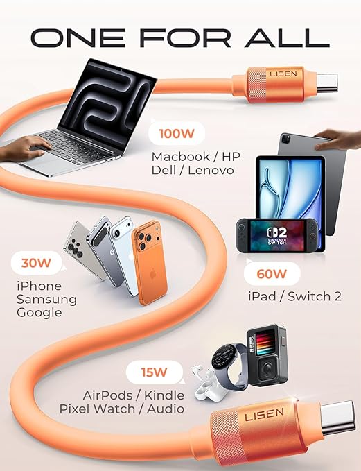LISEN 10FT USB C Cable Fast Charging, Chubby 240W Cable USB C to USB C Fast - Image 8