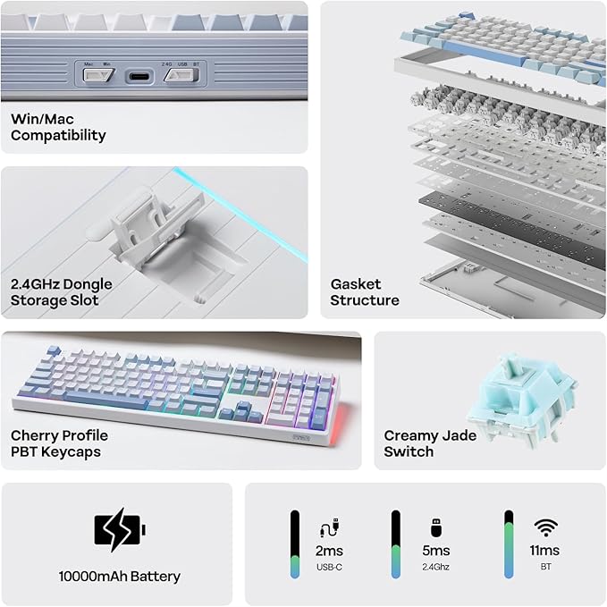 EPOMAKER TH108 Full Size Mechanical Keyboard, Wireless Gaming Keyboard - Image 2