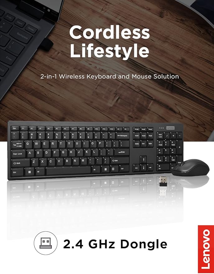 Lenovo 100 Wireless Keyboard and Mouse Combo – Cordless Set - Image 2
