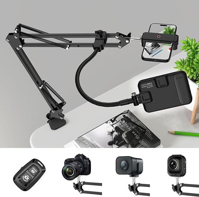 Overhead Phone Mount with 60 LED Portable Selfie Light and Phone Holder by Gepege
