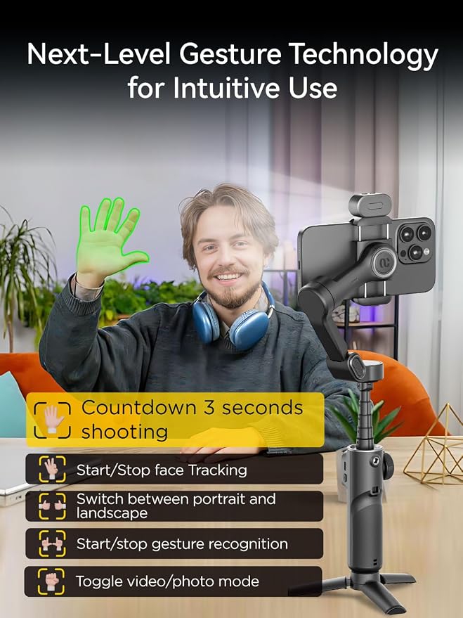 Gimbal Stabilizer for iPhone, Phone Gimbal w/RGB Magnetic Fill Light, Foldable - Image 6