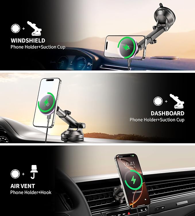for MagSafe Car Mount Charger Dash Vent Windshield Wireless Car Charger - Image 3