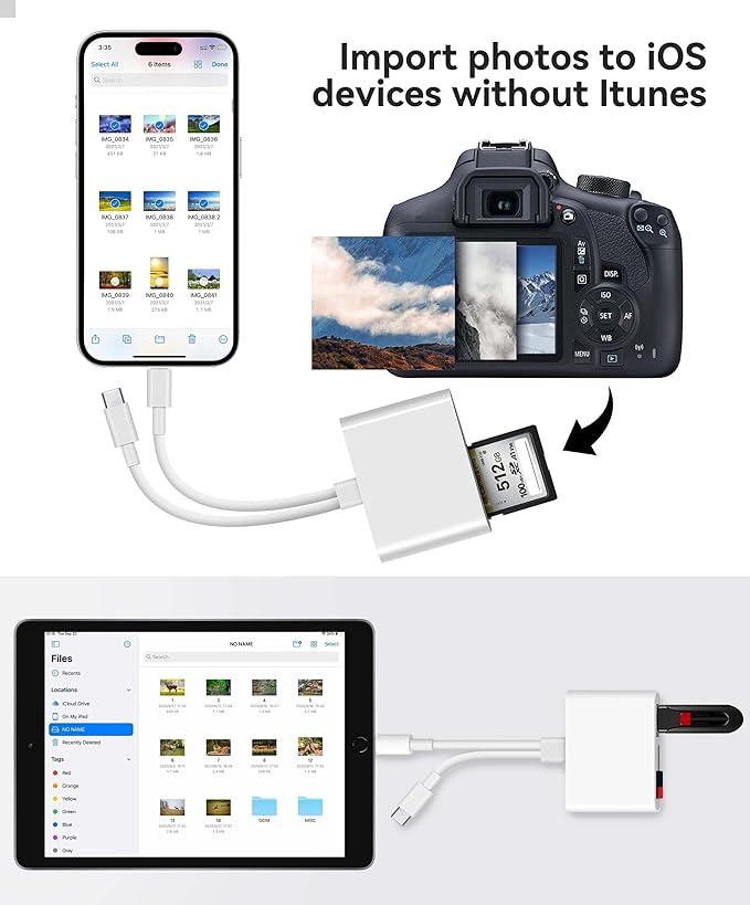 SD Card Reader for iPhone iPad Built-in Dual Cords Card Reader - Image 4