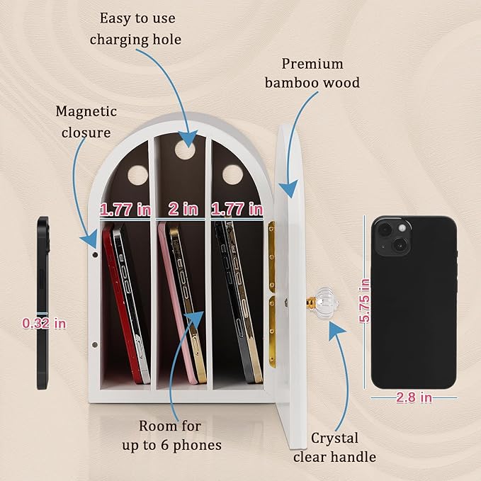 Phone Box for Family Time, Bamboo Cell Phone Jail, 3 Sections Hold 6 Phones - Image 2