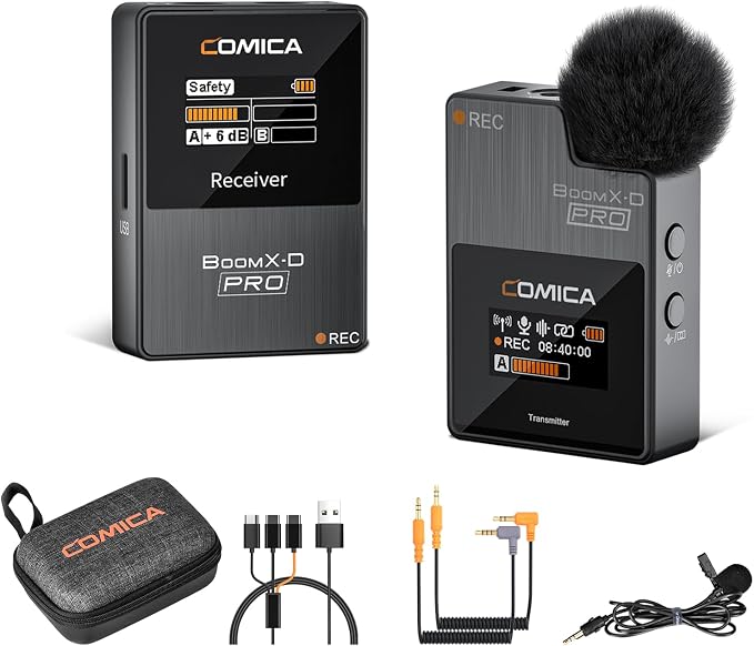 COMICA BoomX-D1 PRO Wireless Lavalier Microphone, 16GB Storage, Safety Audio by COMICA
