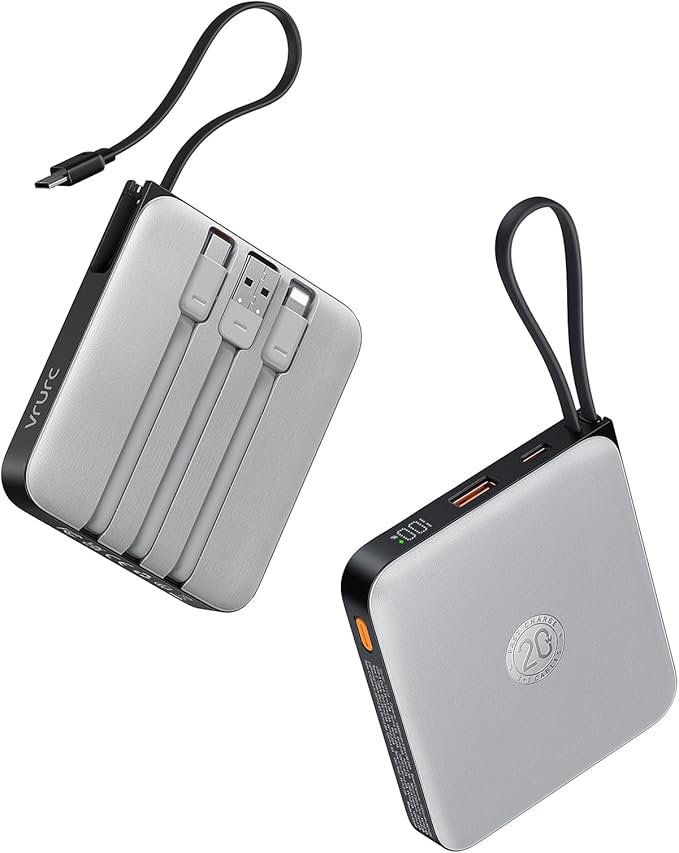 VRURC Portable Phone Charger 4 Built-in Cables, Fast Charging PD 20W Power Bank by Home