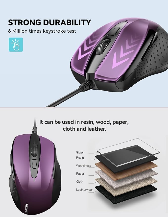 TECKNET USB Wired 6-Button Mouse - Image 3