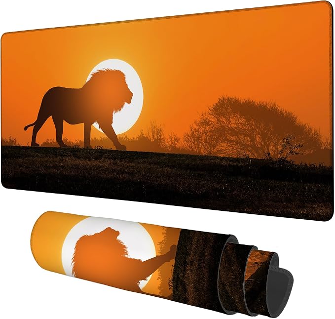 Large Mouse Pad Lion Silhouette Gaming Desk Pad Computer Keyboard Non-Slip by Unknown