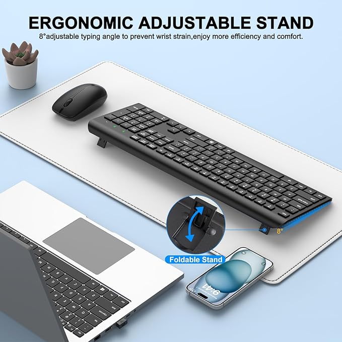 Wireless Keyboard and Mouse Combo, Full-Size Silent Ergonomic Keyboard and - Image 4