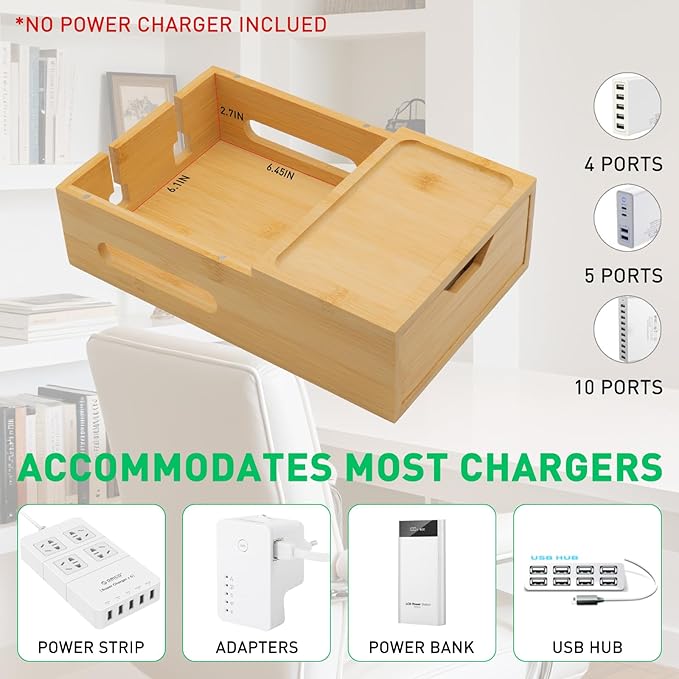 Bamboo Charging Station for Multiple Devices, Desktop Wood Charger Organizer - Image 5