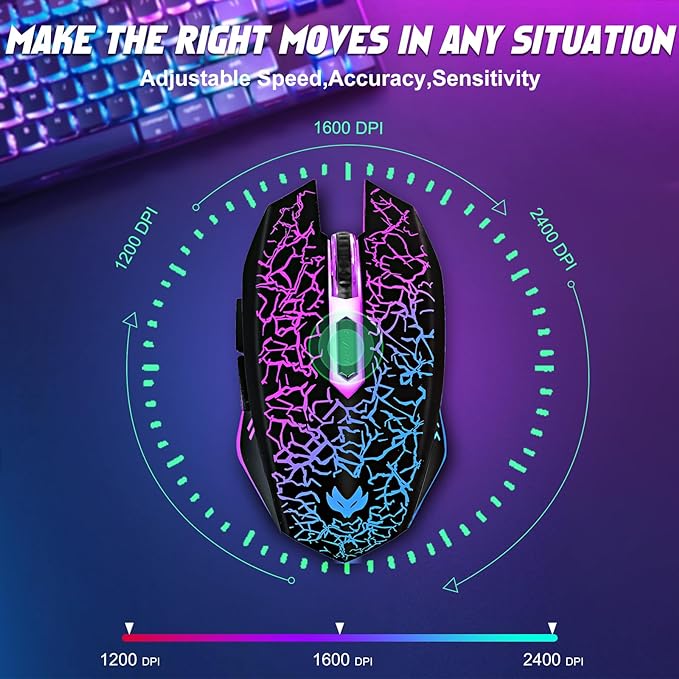 Wireless Gaming Mouse, Rechargeable Wireless Computer Mouse, 7-Color LED Light - Image 3