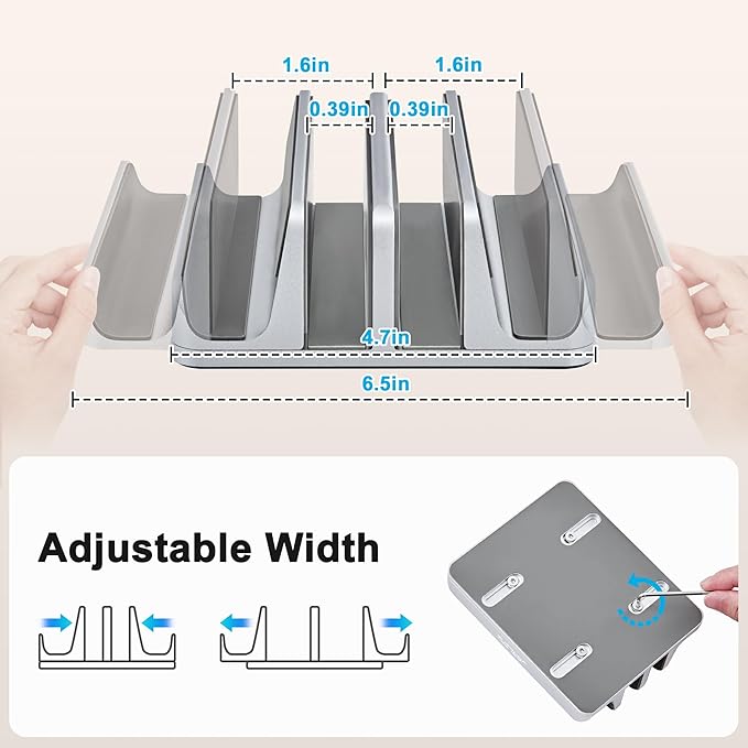 JARLINK 4-in-1 Adjustable Vertical Laptop Stand Holder, Aluminum Dual Slots - Image 2