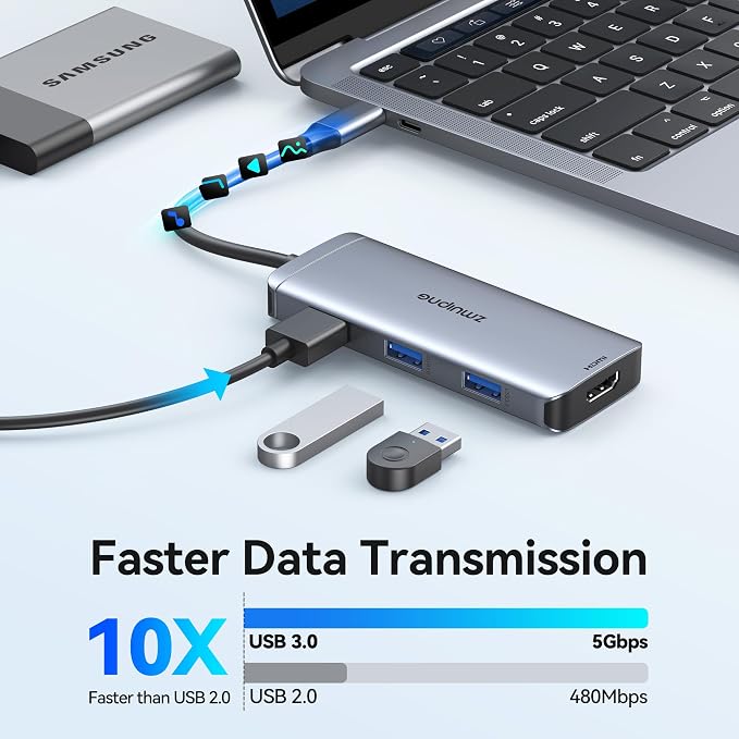 USB C Hub Adapter for MacBook Air, USB-C HD MI Dongle for MacBook Pro, 6 in 1 - Image 4