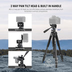 NEEWER Basic 74" Video Tripod Monopod, 3 Way Pan Tilt Head, Overhead Camera - Image 4