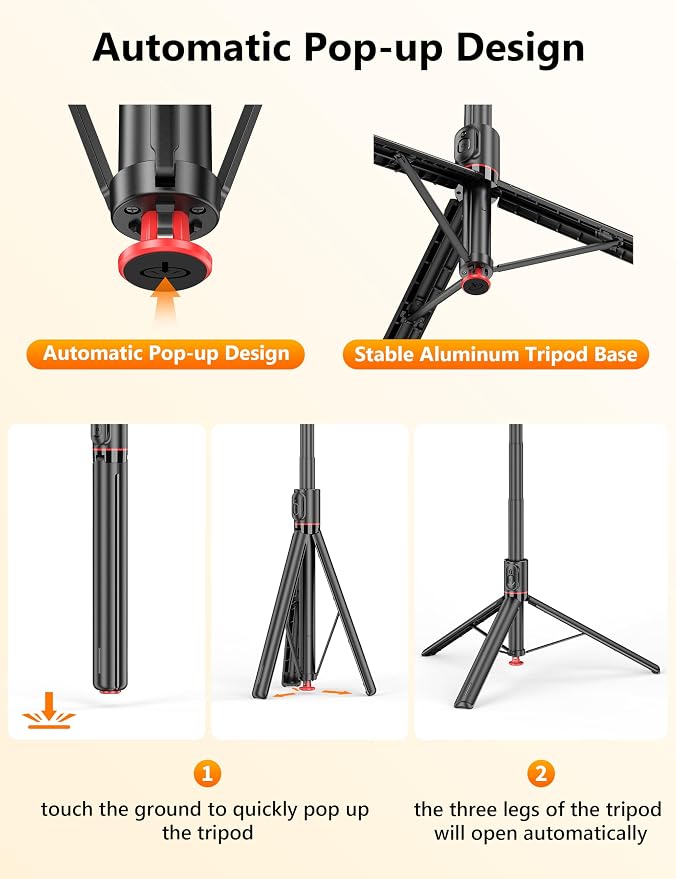 68" Automatic Tripod, Auto-Open Phone Tripod Stand - Image 2