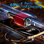 4 in 1 Retractable Car Charger, 69W Car Charger USB C, Cigarette Lighter Adapter - Image 2