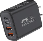 USB C Block 40W, 4 Ports Wall Plug Fast Charging Block, PD+QC Multiport Power by TTC