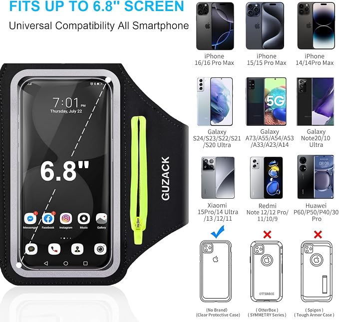 GUZACK Running Armband for iPhone 16 15 14 13 Pro Max, Galaxy S25 S24 S23 S22 - Image 3