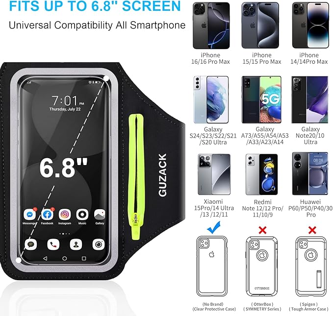 GUZACK Running Armband for iPhone 16 15 14 13 Pro Max, Galaxy S25 S24 S23 S22 - Image 2