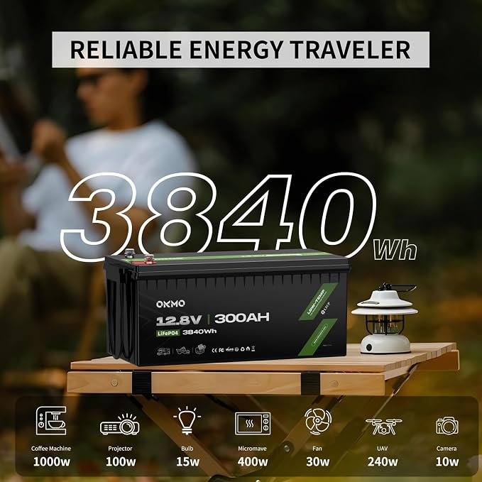 OKMO 12V 300Ah LiFePO4 Lithium Battery 3840Wh Rechargeable Lithium Battery - Image 2