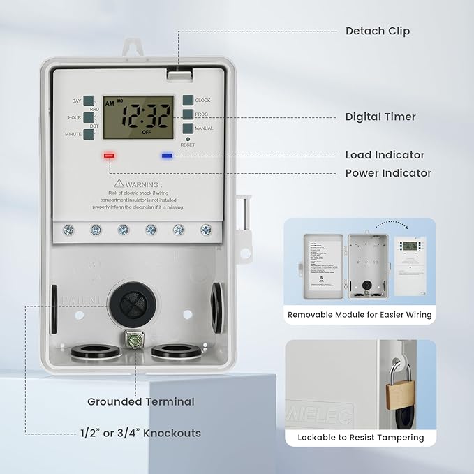 SURAIELEC Pool Timer, 7-Day Digital Pump Timer Switch, 40 AMP Heavy Duty - Image 6