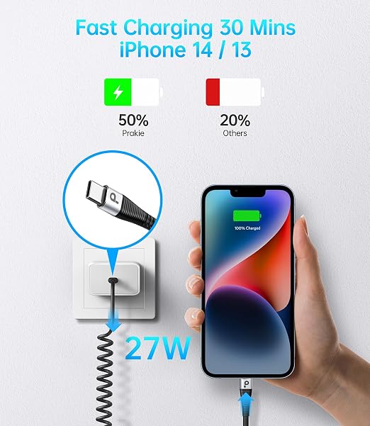 USB Type C to Lightning Cable 3FT 2Pack, Coiled iPhone Charger Fast Charging - Image 2