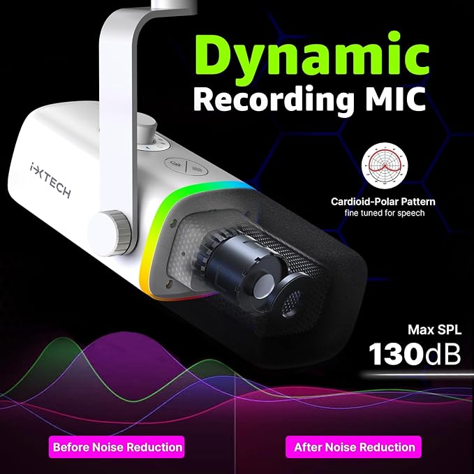 IXTECH Gaming USB Microphone for PC, Noise Cancellation Condenser Mic for - Image 2