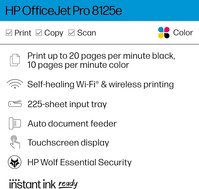 HP OfficeJet Pro 8125e Wireless All-in-One Color Inkjet Printer, Duplex Printing - Image 2