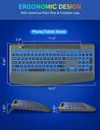 Wireless Keyboard with 7 Colored Backlit, Wrist Rest, Phone Holder, - Image 6