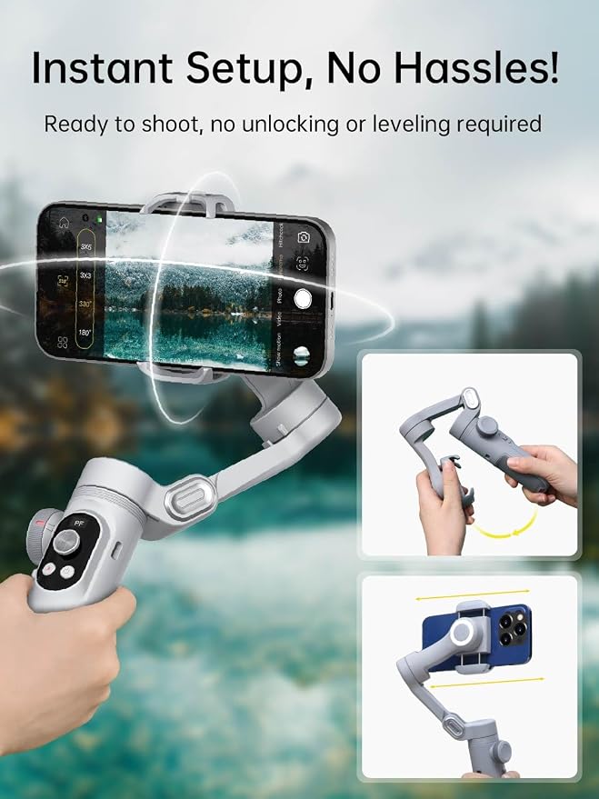 Gimbal Stabilizer for Smartphone, 3-Axis Portable iPhone Gimbal w/OLED Display - Image 9