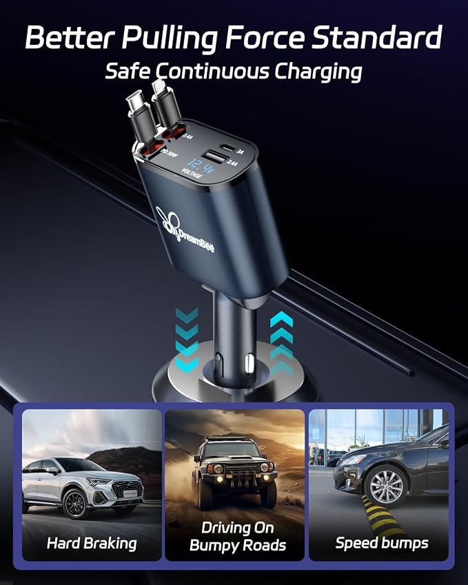 DreamBee Retractable Car Charger, 66W 4 in 1 Super Fast Charge Car Phone Charger - Image 7