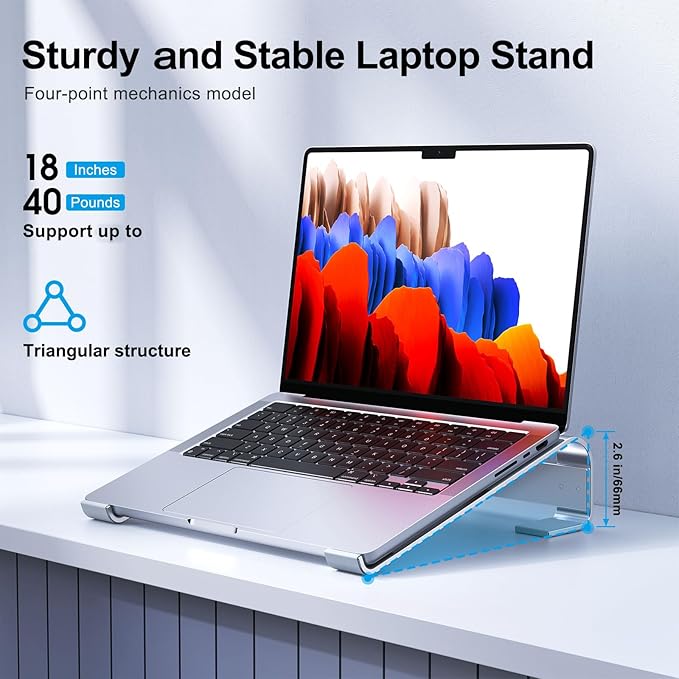 MOKURU Laptop Stand for Desk, Aluminum Laptop Riser, Ergonomic Computer Stand - Image 3