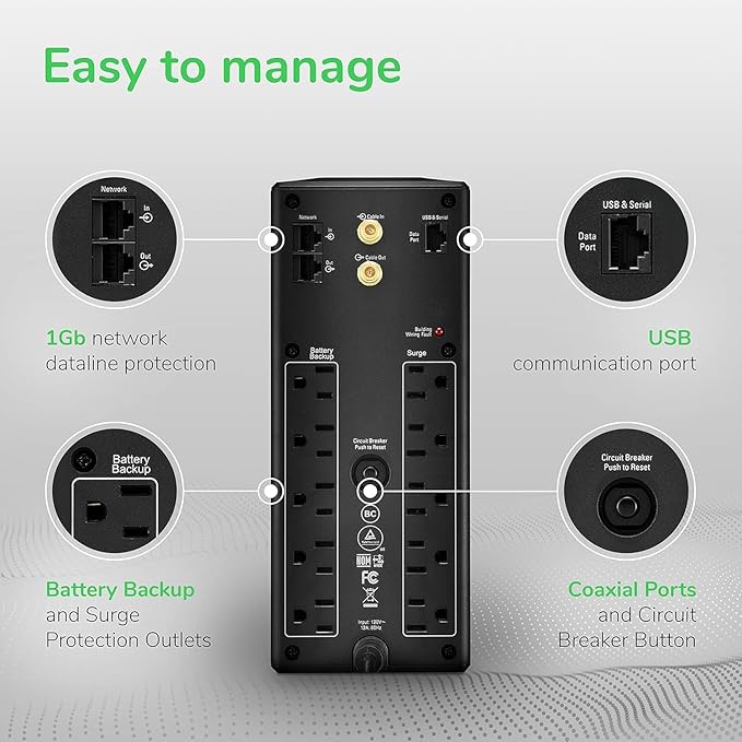 APC UPS Back-UPS Pro 1500VA UPS, 900W Battery Backup & Surge Protector - Image 2