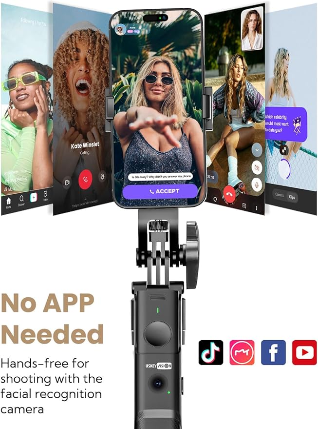 Auto Face Tracking Tripod for iPhone 360°Rotation, Selfie Stick for Android - Image 3