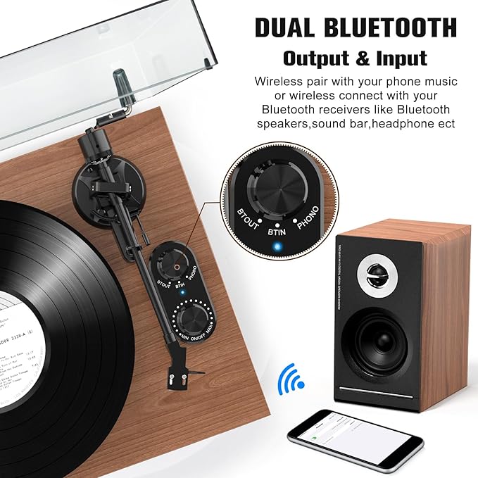 Record Player Turntable with 40W Speakers and Bluetooth Output Input - Image 3