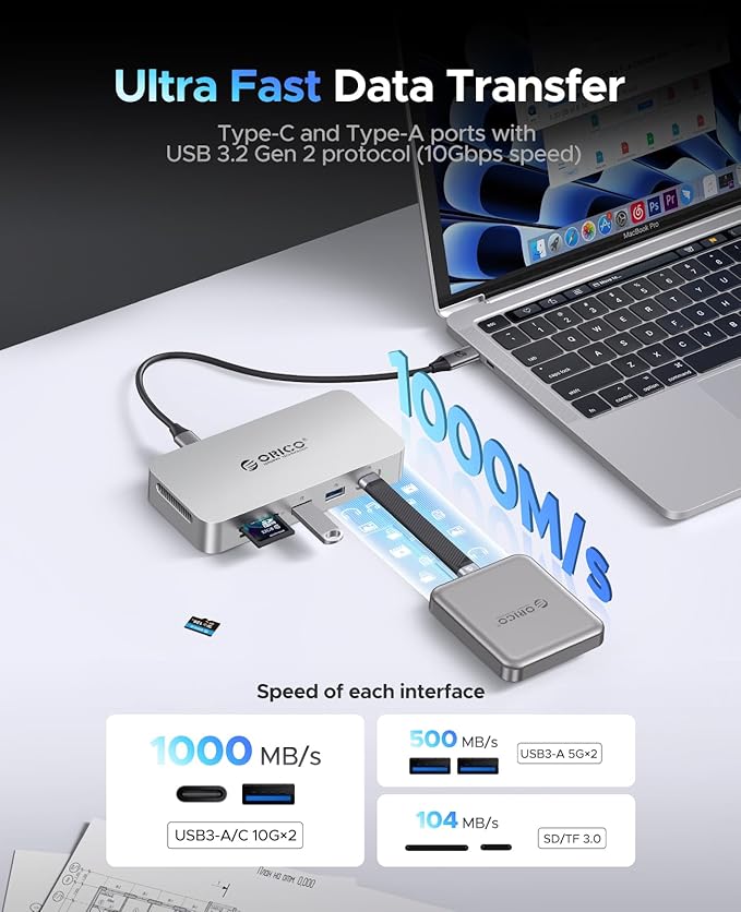 ORICO 512 GB External SSD Docking Station, SSD Expansion + Hub Extension - Image 4